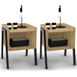 Idmarket ? lot de 2 tables de chevet avec niche en bois et pieds en m�tal noir ? dimensions 40x40x50 ...