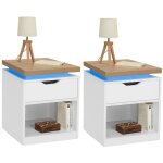 Idmarket - lot de 2 tables de chevet luna à leds 1 tiroir avec niche blanc et plateau effet bois Idmarket - lot de 2 tables de chevet luna à leds 1 tiroir avec niche blanc et plateau effet bois