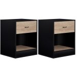 Lot de 2 tables de chevet olga 1 tiroir avec niche bois noir et tiroir façon hêtre Lot de 2 tables de chevet olga 1 tiroir avec niche bois noir et tiroir façon hêtre