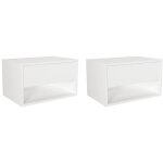 Lot de 2 tables de chevet suspendues - 1 tiroir et 1 niche - blanc - ritami
