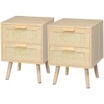 Homcom - lot de 2 tables de chevet 2 tiroirs chacune cannage rotin bois panneaux aspect bois clair