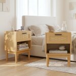 Lot de 2 tables de chevet avec tiroir en rotin et niche, bout de canap� table d'appoint 40x30x55cm pour ...