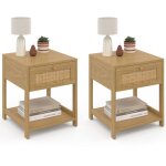 Idmarket - lot de 2 tables de chevet hanae vintage 1 tiroir avec tablette effet naturel cannage