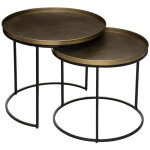 Pegane - lot de 2 tables gigogne en métal coloris noir et doré Pegane - lot de 2 tables gigogne en métal coloris noir et doré