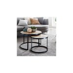 Lot de 2 tables gigognes rondes 60 et 45 cm en acacia massif et fer Lot de 2 tables gigognes rondes 60 et 45 cm en acacia massif et fer