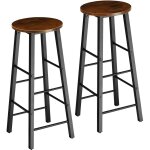 Tectake - lot de 2 tabourets de bar en bois et acier hauteur d'assise 72, 5 cm