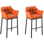 Ensemble de 2 tabourets de bar damaso en similicuir avec pi�tement en m�tal orange noir