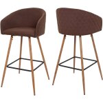 Lot de 2 tabourets de bar hhg - 201m�tal imitation bois, tissu / textile, marron