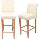 Hhg - lot de 2 tabourets de bar 717, bois, cuir reconstitu�, cr�me / pieds clairs