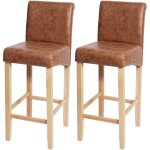 Hhg - lot de 2 tabourets de bar 717, similicuir, aspect daim marron, pieds clairs