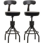 Hhg - lot de 2 tabourets de bar 968, chaise de bar, hauteur r�glable pivotant repose - pieds, acier industriel ...