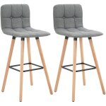 Lot de 2 tabourets de bar - homcom - capitonn�s - dossier et repose - pieds - pieds en bois - tissu aspect ...