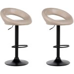 Lot de 2 tabourets de bar modernes pivotants � hauteur r�glable en cuir pu beige clair peoria ii
