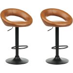 Lot de 2 tabourets de bar modernes pivotants � hauteur r�glable en cuir pu marron dor� peoria ii