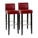 Hhg - lot de 2 tabourets de bar n25, bois / cuir, 37x44x102cm, rouge