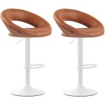 Lot de 2 tabourets de bar olinda en similicuir hauteur r�glable et si�ge pivotant marron clair blanc
