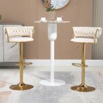 Lot de 2 tabourets de bar pivotants � 360 � et r�glables, dossier en velours fait � la main, ivoire