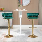 Lot de 2 tabourets de bar pivotants � 360 � et r�glables, dossier en velours fait � la main, vert