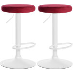 Lot de 2 tabourets de bar ponte velours rouge m�tal blanc mat