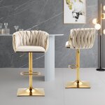 Wishdor - lot de 2 tabourets de bar r�glable en hauteur avec dossier et repose - pieds, velours, beige ...