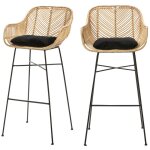 Drawer - lot de 2 tabourets de bar en rotin h76cm - naturel - nunuhai