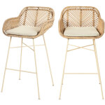 Drawer - lot de 2 tabourets de bar en rotin pieds beiges h68cm - naturel - nunuhai