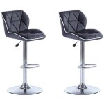 Vente - unique - lot de 2 tabourets de bar en simili et acier chrom� - hauteur r�glable - noir et argent ...
