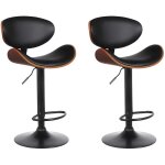 Vente - unique - lot de 2 tabourets de bar en simili, placage noyer et mtal - hauteur rglable - naturel ...