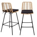 Idmarket - lot de 2 tabourets de bar summer effet rotin pied m�tal noir