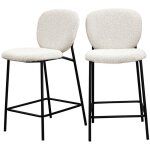 Drawer ? lot de 2 tabourets de bar en tissu bouclette et m�tal h65cm ? �cru ? dossier ergonomique et ...