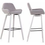 Lot de 2 tabourets de bar en tissu gris pieds en bois de chêne blanc design original robuste et confortable ... Lot de 2 tabourets de bar en tissu gris pieds en bois de chêne blanc design original robuste et confortable ...