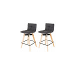 M&s - lot de 2 tabourets de bar en tissu gris et pieds chêne - kalmar M&s - lot de 2 tabourets de bar en tissu gris et pieds chêne - kalmar