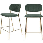 Drawer - lot de 2 tabourets de bar en tissu avec pieds dors h65cm - vert - jolien