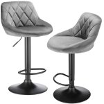 Yongqing - lot de 2 tabouret de bar en velours tabourets de cuisine hauteur r�glable gris clair