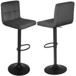 Lot de 2 tabouret de bar en velours hauteur r�glable chaise de cuisine pivotante avec dossier et repose ...
