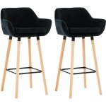 D�coshop26 - lot de 2 tabourets de bar en velours noir pieds en bois avec repose - pieds et accoudoirs ...