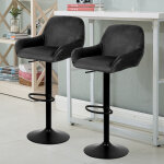 Lot de 2 tabouret de bar?en velours?reglable en hauteur et pivotant, avec dossier et accoudoirs, noir ...