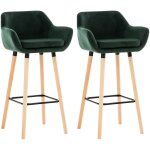 D�coshop26 - lot de 2 tabourets de bar en velours vert pieds en bois avec repose - pieds et accoudoirs ...