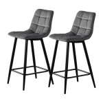 Lot de 2 tabourets de bar, tabouret de bar en velvet, tabouret de bar avec dossier et pouf, hauteur de ...