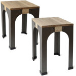 Lot de 2 tabourets bas - industriel vintage bois et métal 32x32x46 cm Lot de 2 tabourets bas - industriel vintage bois et métal 32x32x46 cm