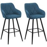 Beliani - lot 2 tabourets chaises de bar tapiss�s en tissu bleu avec pieds noirs design tendance pour ...