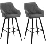 Beliani - lot 2 tabourets chaises de bar tapisss en tissu gris avec pieds noirs design tendance pour ...