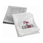 Lot de 2 torchons nid d'abeille 'djeuner' 50x70cm gris