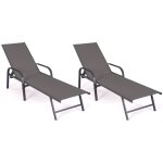 Lot de 2 transats de jardin inclinables fidji en acier gris anthracite et toile grise