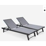 Lot de 2 transats de jardin avec roues r�glables en aluminium rimini - gris fonc�
