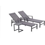 Lot de 2 transats et une table d'appoint gris bari