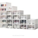 Lot de 20 botes  chaussures pliables empilables avec couvercle et fentre - en plastique blanc - pour ...