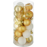 Lot de 24 boules de no�l blanches / dor�es ficelles dor�es pour la suspension diam�tre 4 cm