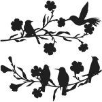 Lot de 2pcs dcoration murale en mtal oiseaux sur branche de fleurs, tenture murale dcor silhouette ...