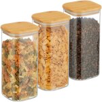 Relaxdays - lot de 3 bocaux en verre, couvercle en bambou, carré, conservation, 1500 ml, hermétique, ... Relaxdays - lot de 3 bocaux en verre, couvercle en bambou, carré, conservation, 1500 ml, hermétique, ...